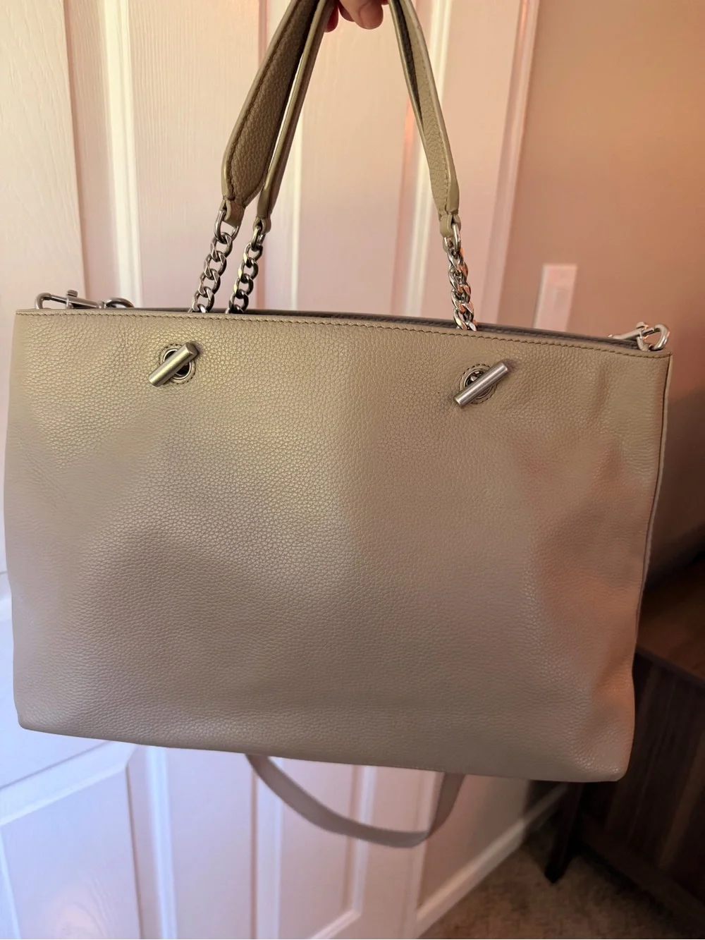 Tory Burch Pebbled Leather Tote in Light Gray